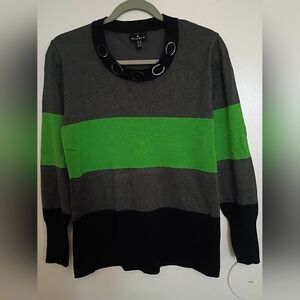 MARBLE Women's Green and Gray Crew Neck Sweater Sz M